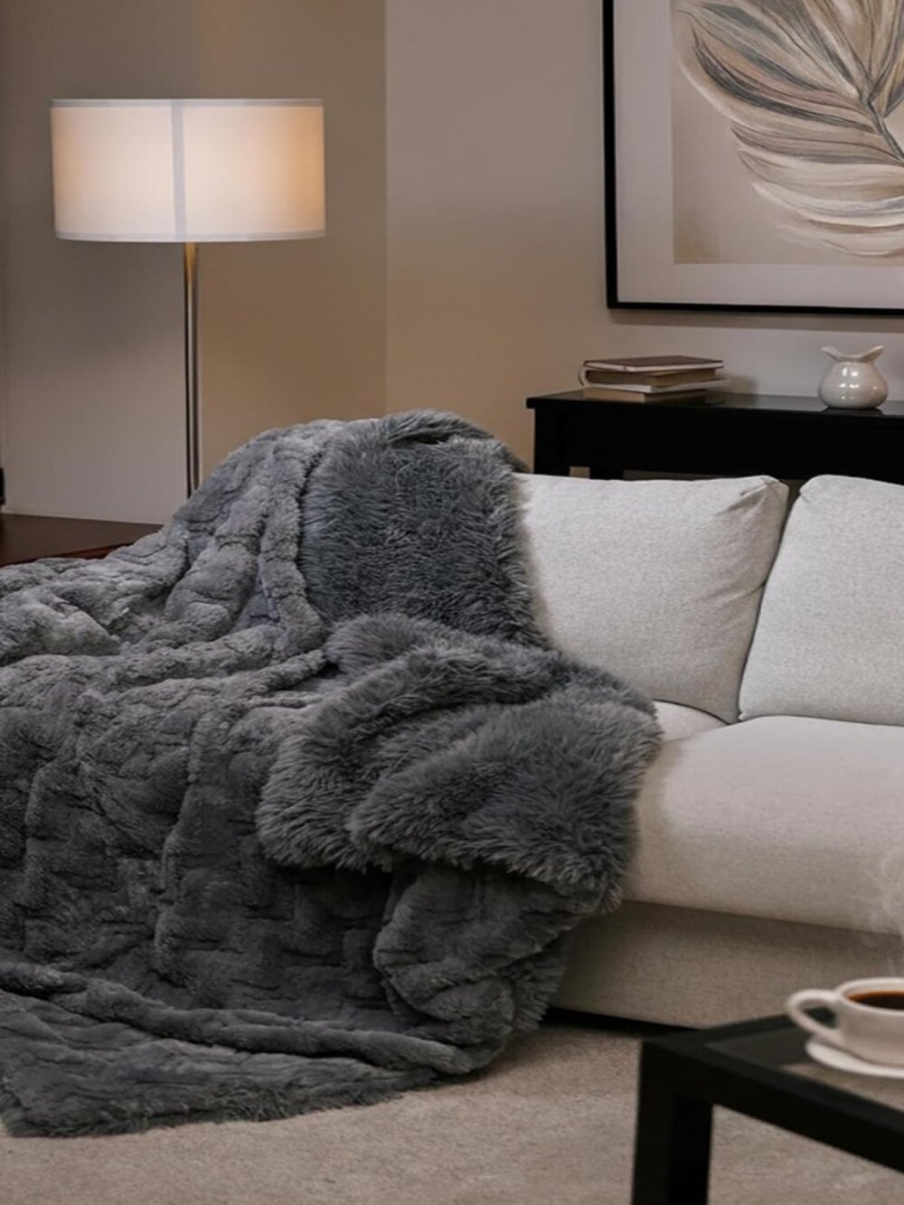 60" x 70" Hearthside Faux Fur Throw Blanket, Fog Stone Jacquard